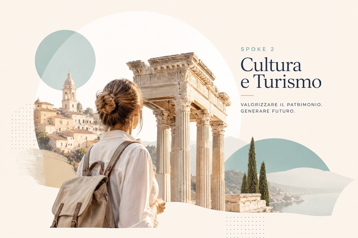 Immagine che rappresenta un turista di spalle davanti a monumenti storici, simbolo della valorizzazione del patrimonio culturale e del turismo in Sardegna.