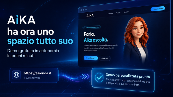 Scopri AiKA, l'assistente virtuale che ascolta e risponde. Prova la demo gratuita sul sito di Athlos – Soluzioni Digitali.