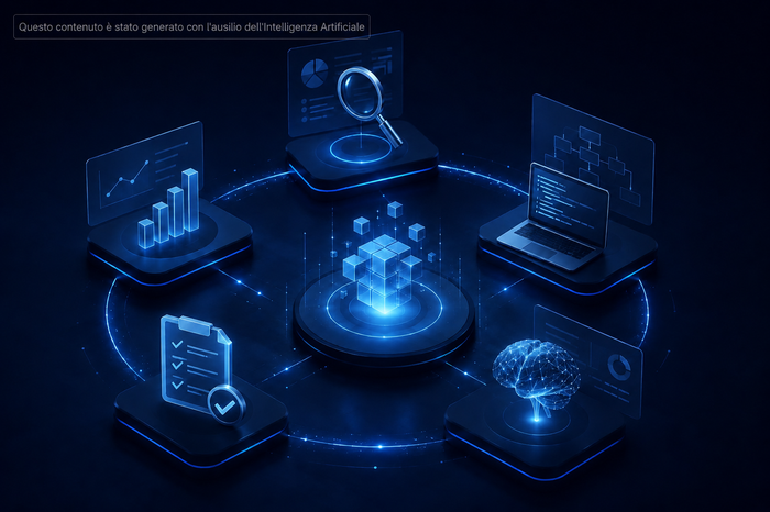 Immagine che rappresenta servizi digitali avanzati di Athlos, inclusi grafici, intelligenza artificiale e analisi dati.