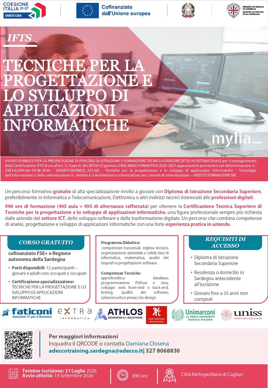 Athlos è partner del nuovo percorso IFTS per Tecniche di Progettazione e Sviluppo di Applicazioni Informatiche
