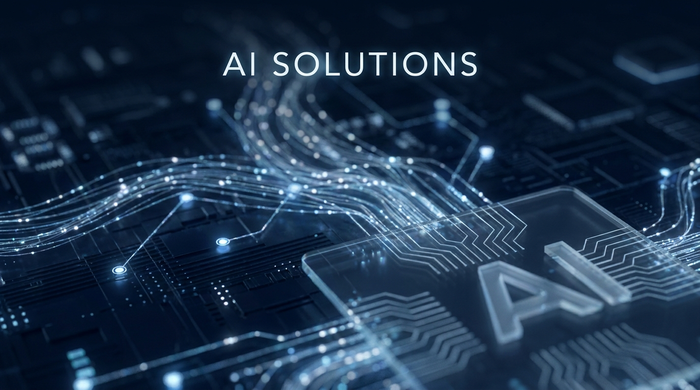 Immagine astratta che rappresenta soluzioni di intelligenza artificiale, evidenziando circuiti e tecnologia avanzata.