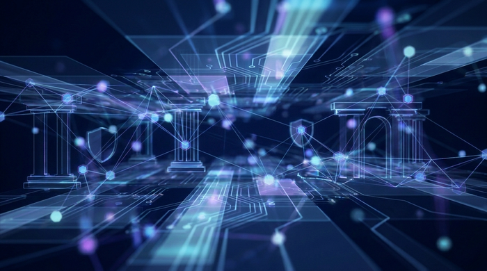 Sfondo high-tech che rappresenta la transizione digitale, ideale per la pubblica amministrazione e le soluzioni innovative di Athlos.